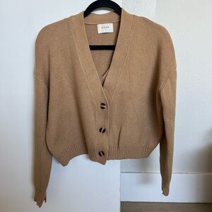 DISSH Camel Button-Up Cardigan with Matching Knit Bra Top
